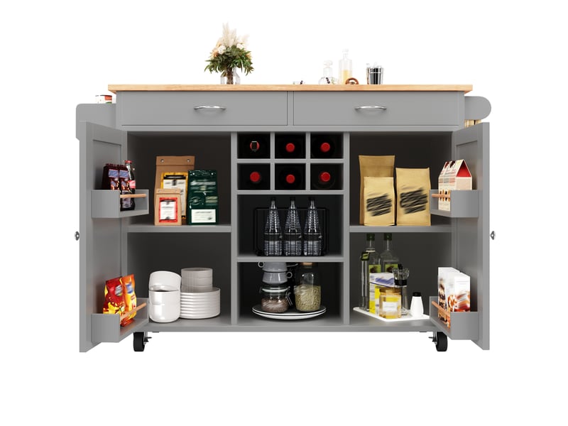 Desserte de cuisine avec casier à bouteilles, roulettes verrouillables et rangement latéral, mdf gris, 102×45×92 cm - Conforama A