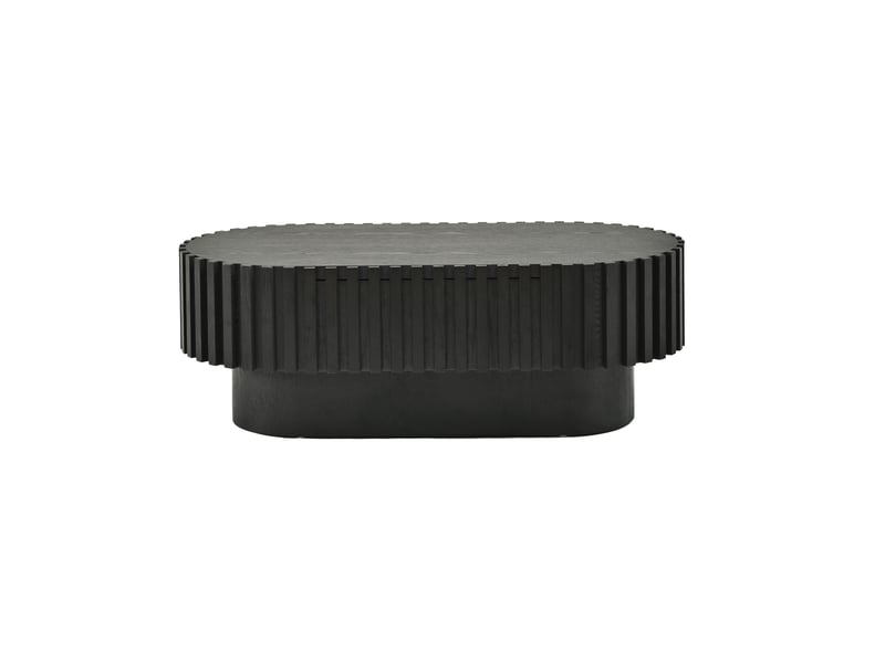  Table basse ovale 100 x 50 x 35,5 cm noire en mdf, avec tiroir intégré et décor de lamelles verticales  - Conforama D