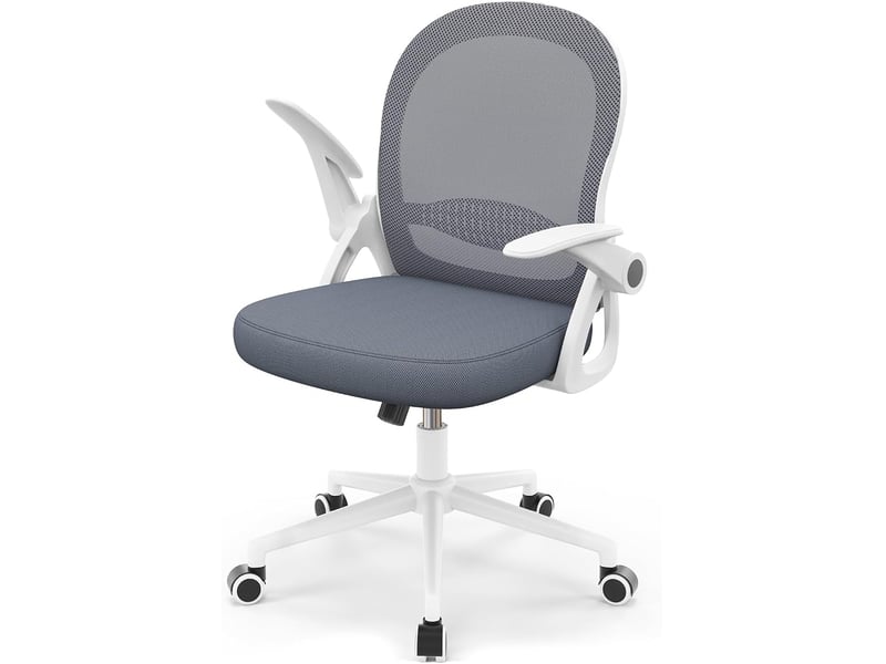  Chaise de bureau avec accoudoir relevable, fauteuil de bureau avec soutien lombaire, siège bureau avec dossier moyen de 45 cm (sans repose-pieds ni appuie-tête, bleu foncé)  - Conforama A