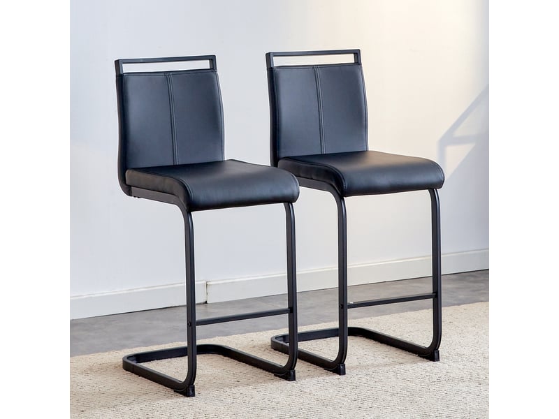 Lot de 2 tabourets de bar cantilever 39 x 46,5 x 96,5 cm - assise en cuir pu et structure métal noir - noir - Conforama D