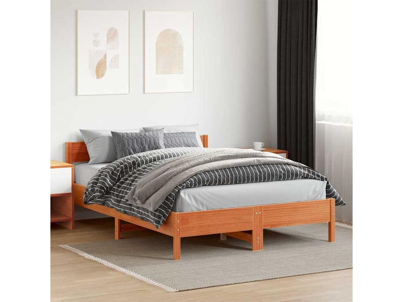  Lit double- lit adulte -  cadre de lit sans matelas  marron 150x200cm bois pin massif  - Conforama B