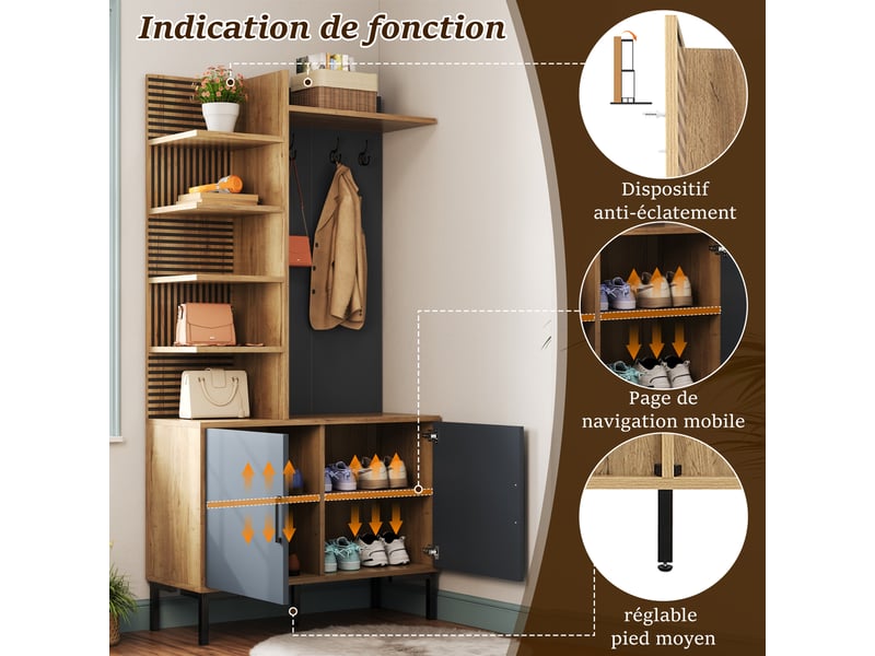  Portemanteau avec banc et rangement 100 x 190 cm en panneau de particules  - Conforama E