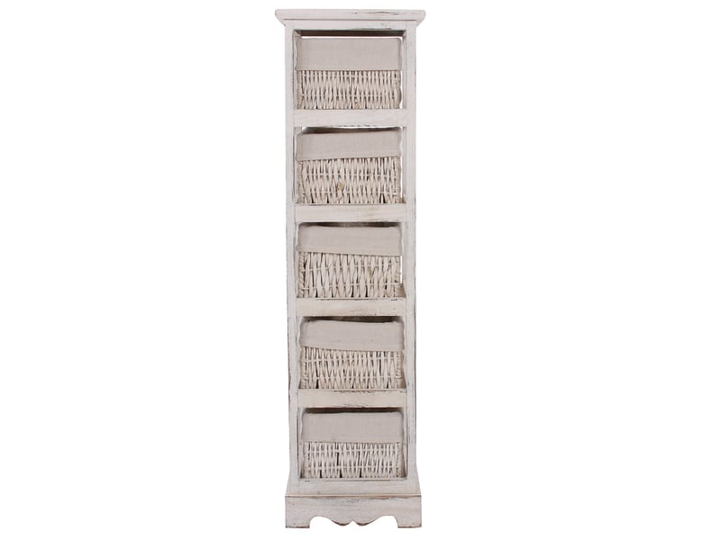  Commode, étagère 5 paniers, 25x28x90cm, shabby, vintage - blanc  - Conforama E