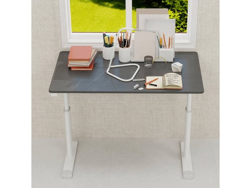 Bureau assis debout manuel réglable en hauteur 100x60cm gris métal et bois - Conforama D
