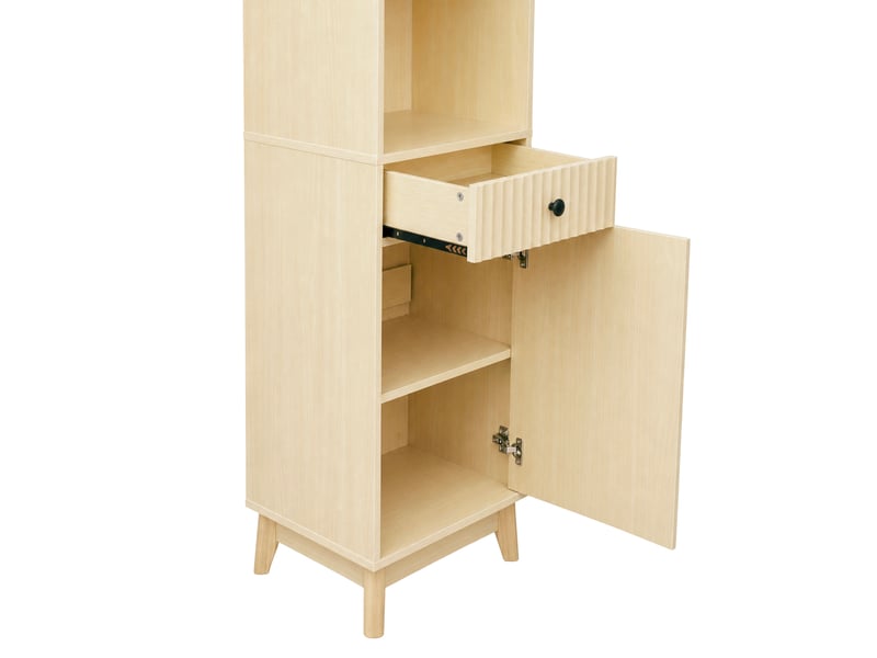  Colonne de salle de bain 40x36x172 cm, panneaux mdf naturels, pieds stables, tiroir avec fermeture douce et porte réversible  - Conforama E