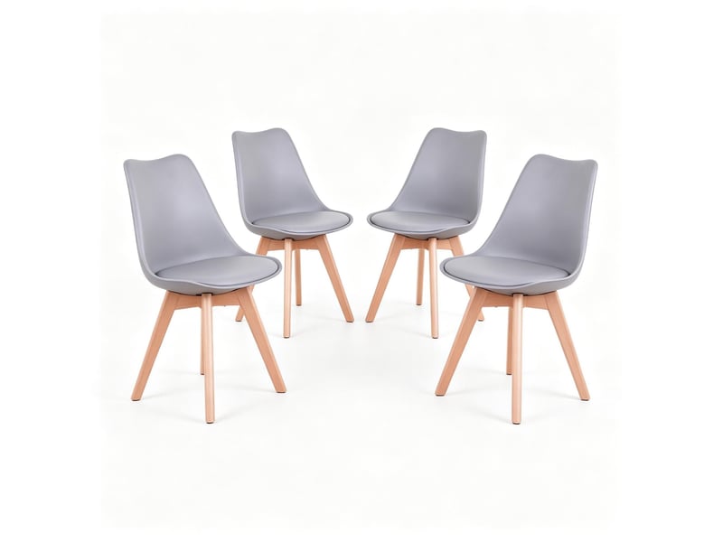  Lot de 4 chaises de salle à manger 49x42x83 cm – gris et bois – assise rembourrée en simili cuir  - Conforama A
