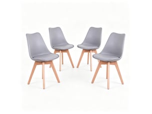 Lot de 4 chaises de salle à manger 49x42x83 cm – gris et bois – assise rembourrée en simili cuir