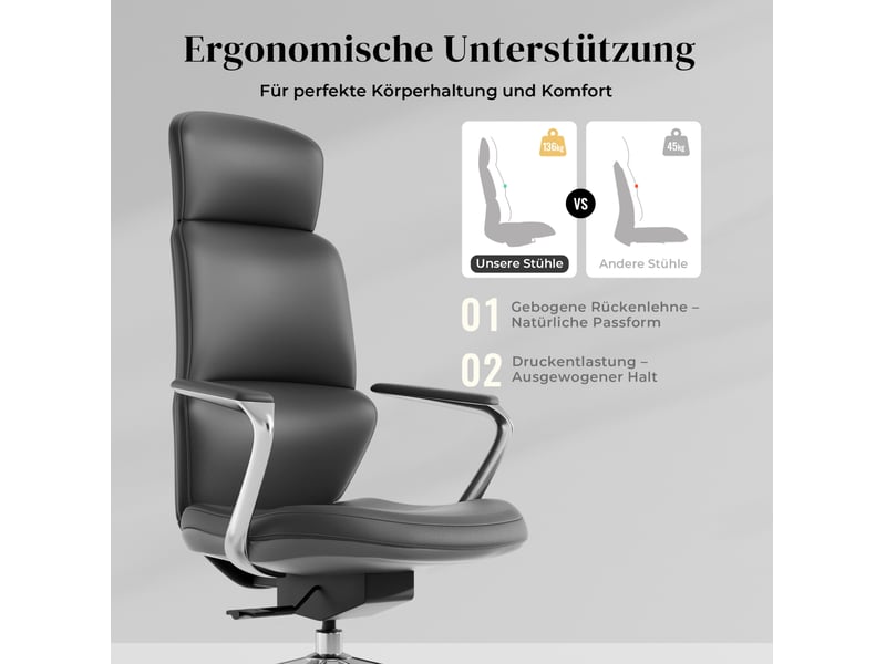 Fauteuil de bureau en cuir noir classique, assise réglable et inclinable verrouillable, confort au travail - Conforama E