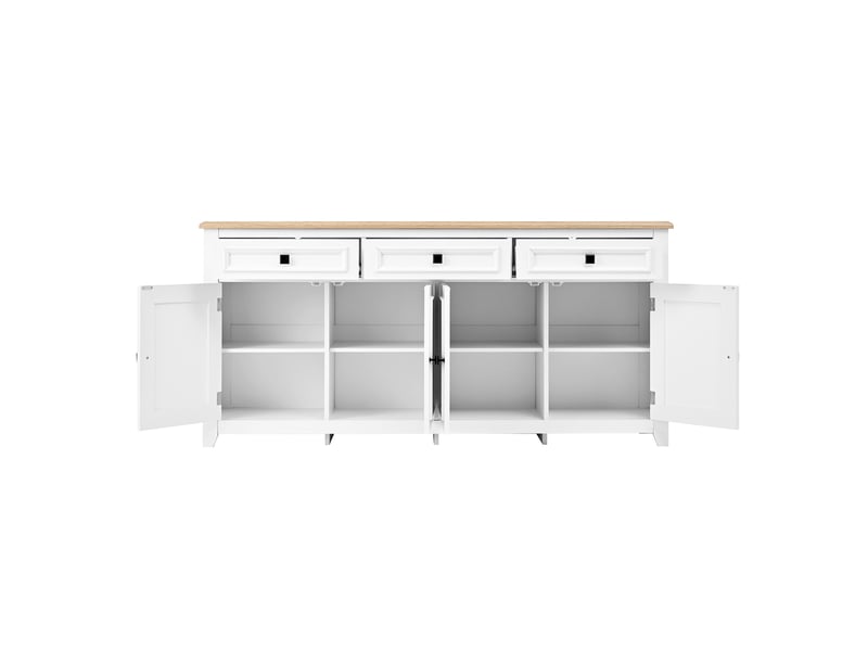  Buffet blanc, 3 tiroirs, 4 portes, rangement, étagères réglables, design moderne, structure robuste - mdf - 160x35x76cm  - Conforama D