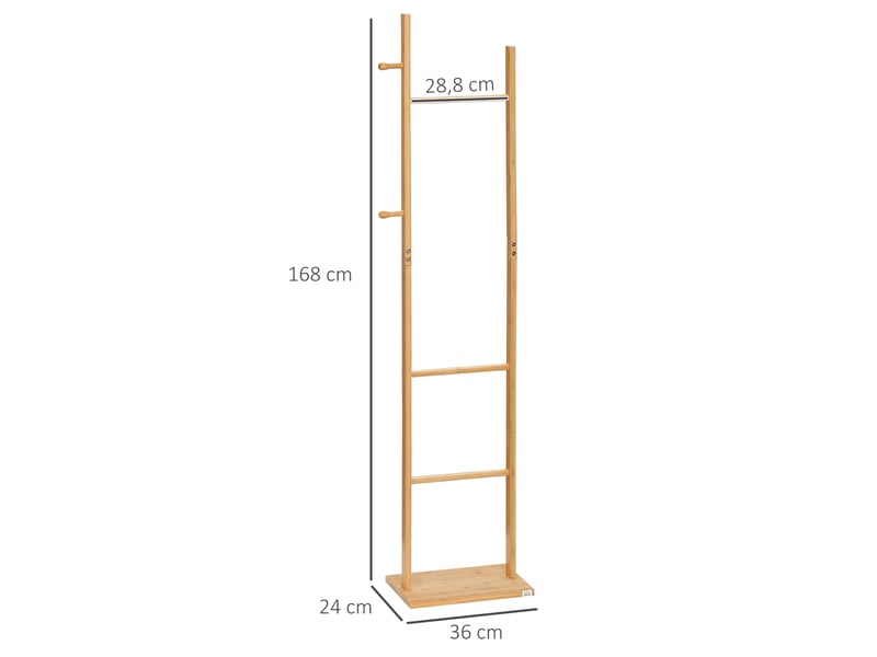 Porte-manteau sur pied avec 3 tringles et 2 crochets en bambou naturel 36x24x168 cm  - Conforama C