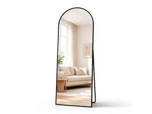 Miroir psyché arqué sur pied 164x54 cm, miroir pleine longueur arqué avec cadre en alliage d'aluminium, miroir de coiffeuse, miroir sur pied inclinable ou suspendu, noir