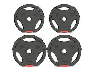 Ensemble de 4 disques de musculation pour l'entraînement, la salle de sport, les séances à domicile et le renforcement musculaire : 2 disques de 7,5 kg et 2 disques de 5 kg, noirs.