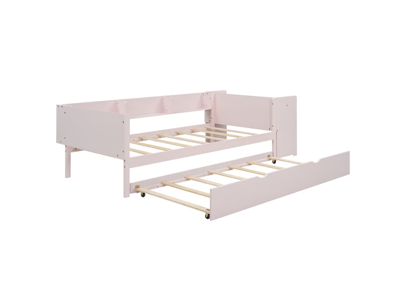 Lit 90x200 cm avec lit gigogne, bureau et étagères en pin et mdf rose chicfurn  - Conforama W