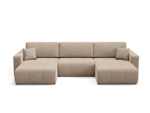 Canapé d'angle panoramique convertible ULTRA 4 places Tissu marron avec coffre de rangement