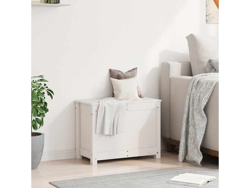  Boîte de rangement, coffre de rangement blanc 60x32x45,5 cm bois massif de pin  - Conforama C