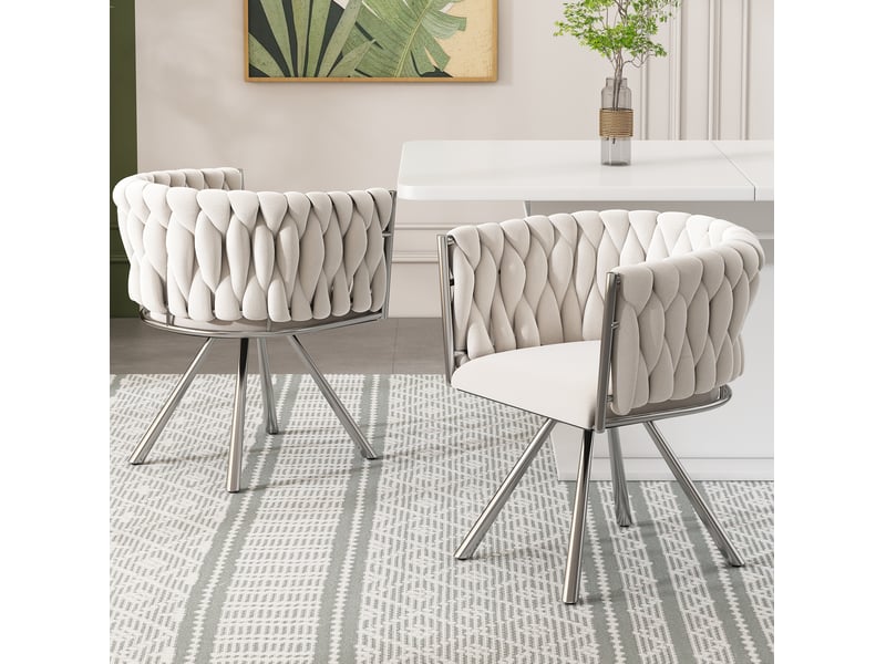  Chaise de salle à manger lot de 6 59x54x72 cm pivotante velours beige et argenté  - Conforama C