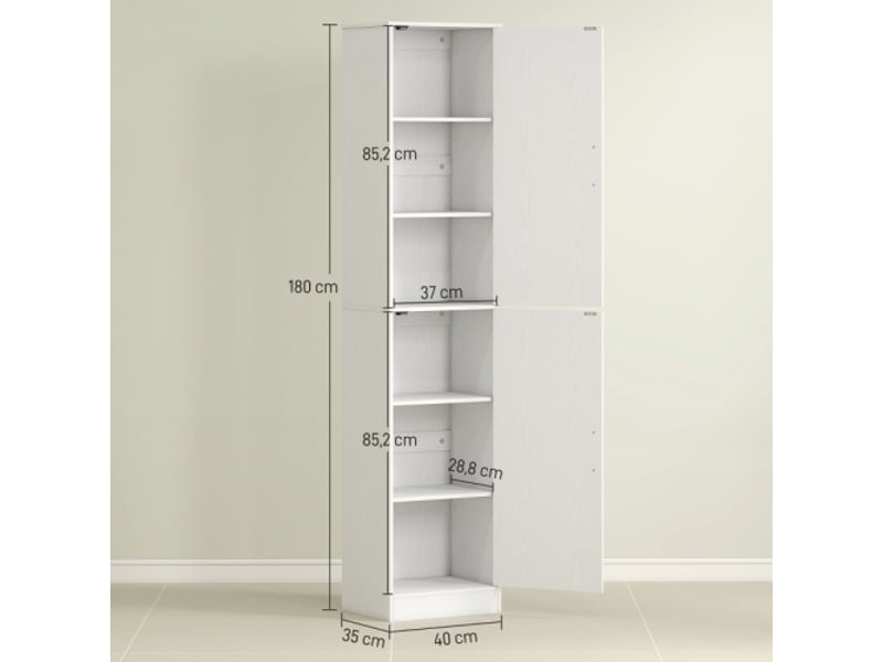 Colonne de salle de bain blanche 40x35x180 cm, 2 portes, étagères réglables, meuble étroit - Conforama C