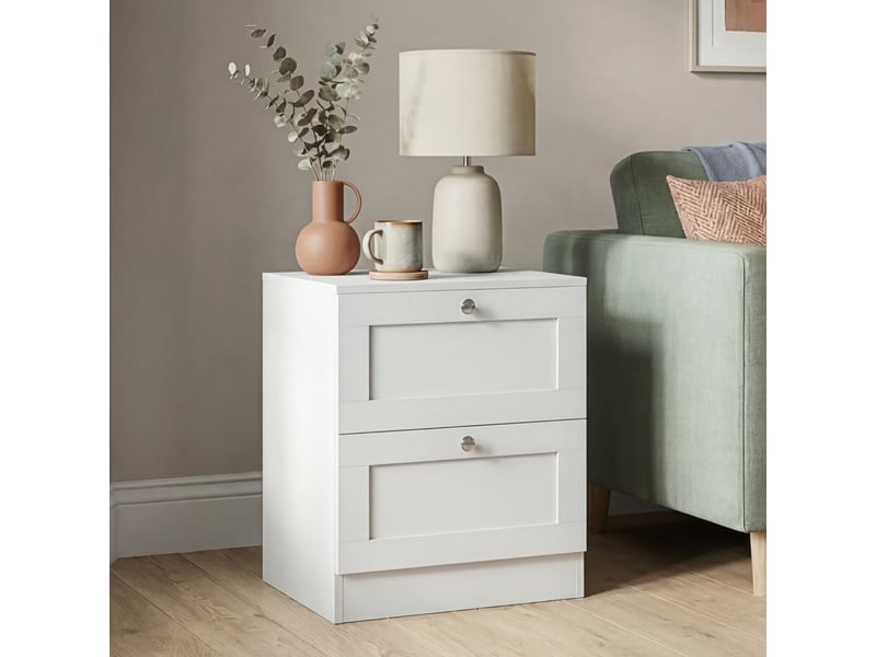  Table de chevet altino 2 tiroirs, commode de nuit, chambre, rangement, 53x40x36cm, blanc 3332169 - Conforama B
