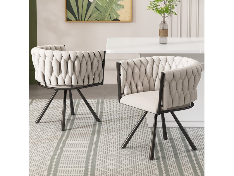  Lot de 2 chaises de salle à manger pivotantes en lin beige et noir  - Conforama C