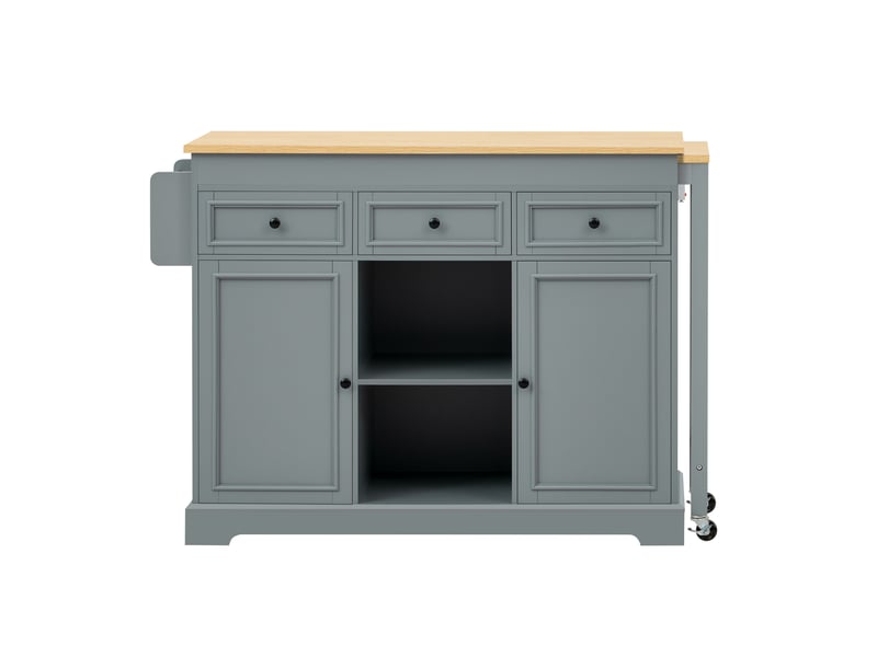  Îlot de cuisine mobile avec plateau extensible, rangement à épices et 3 tiroirs, gris  - Conforama A