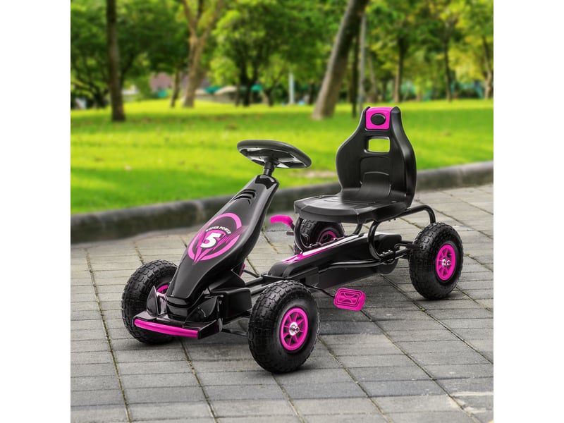 Kart à pédales pour enfant siège réglable 3 positions frein à main enfant de 5 à 12 ans rose noir - Conforama D