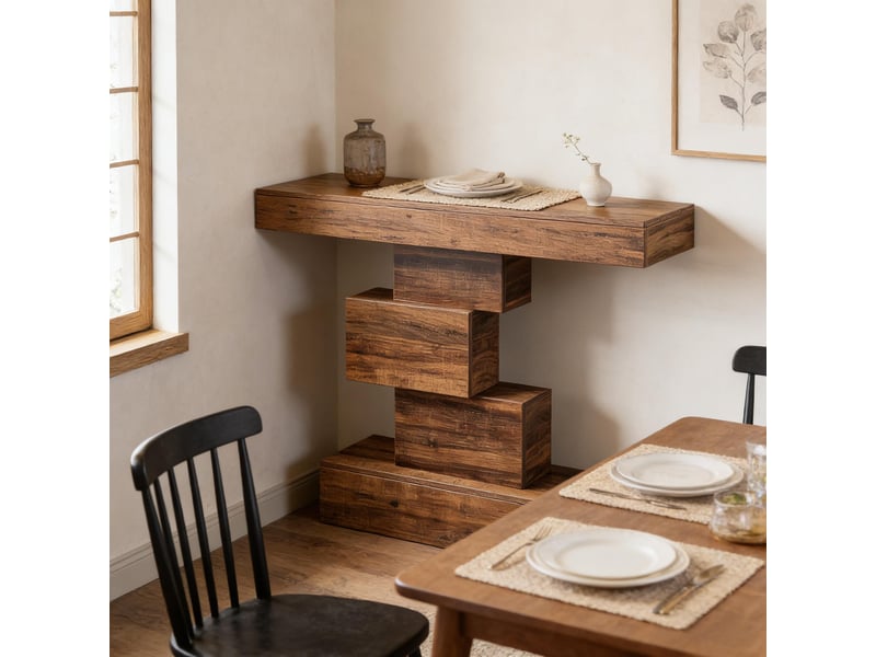  Table console avec base géométrique en bois marron foncé 108x30x80 cm  - Conforama E