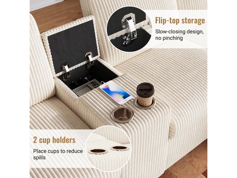 Canapé en u velours côtelé beige avec 2 poufs et ports usb intégrés  - Conforama C