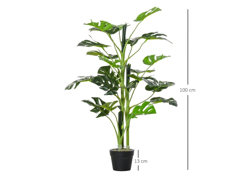  Plante artificielle modèle monstera avec 21 feuilles en pot ciment, intérieur ou extérieur, dim. Ø16 x 100h cm  - Conforama E