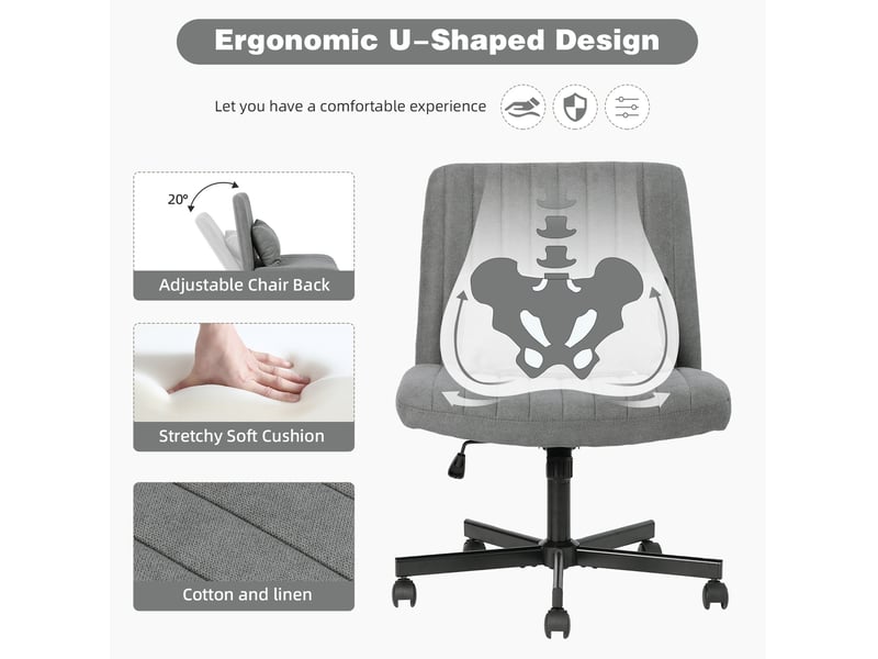  Chaise de bureau design en tissu gris foncé, réglable en hauteur et pivotante avec coussin confortable  - Conforama E