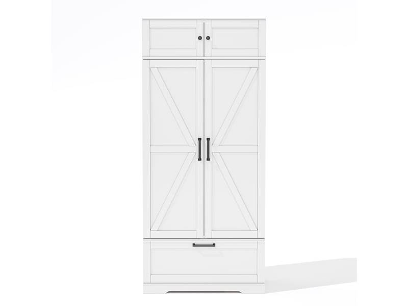  Buffet cuisine blanc mdf, meuble rangement industriel avec tiroirs et portes, étagères réglables pour salle à manger, 80x40x180 cm  - Conforama A