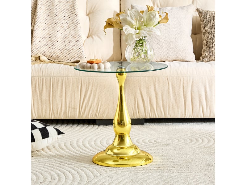  Table d'appoint ronde en verre trempé ø50 cm, pied métal doré, hauteur 51,5 cm  - Conforama D