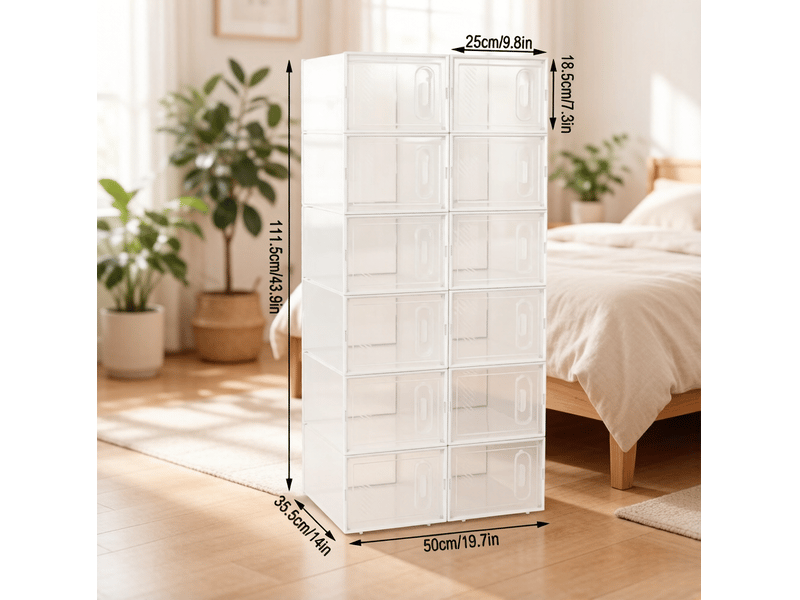 Boîtes à chaussures empilables tcqpz lot de 12 modulaires transparent et blanc 25 x 18,5 x 35,5 cm  - Conforama C