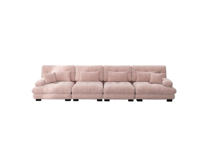 Canapé droit modulable4 places, assise extra-profonde, larges accoudoirs, chenille rose, 406x77x81cm, pour salon  - Conforama A