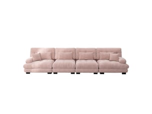 Canapé droit modulable4 places, assise extra-profonde, larges accoudoirs, chenille rose, 406x77x81cm, pour salon