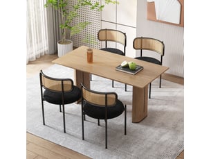 Lot de 4 chaises de salle à manger en velours noir avec dossier en rotin