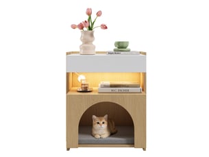 Table de chevet 47x39x58 cm avec niche pour pet et éclairage led en panneaux de particules coloris naturel