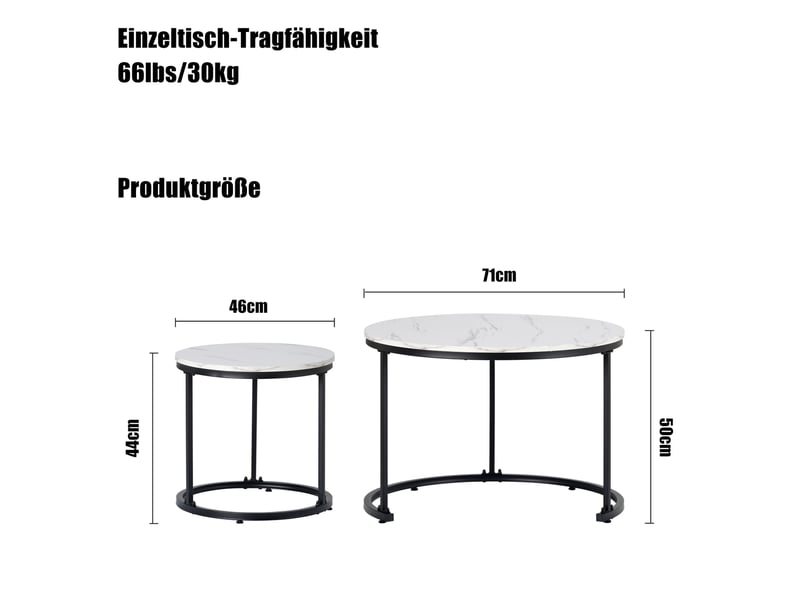  Tables basses gigognes rondes 701x50 cm et 46x44 cm, noir et motif marbre  - Conforama C