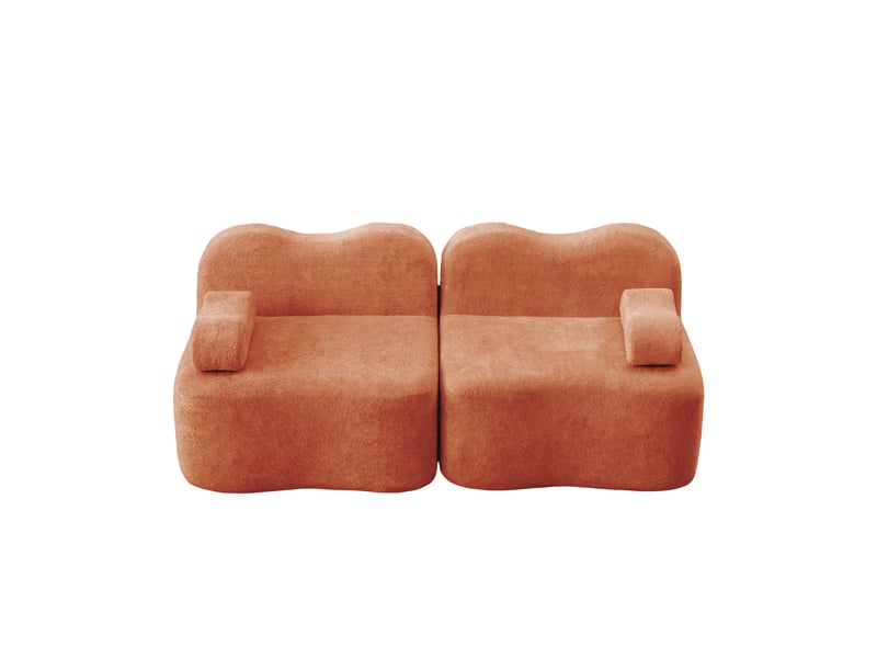  Canapé modulaire 2 places en forme ondulée avec assise profonde et coussin d'accoudoir, en velours orange  - Conforama A