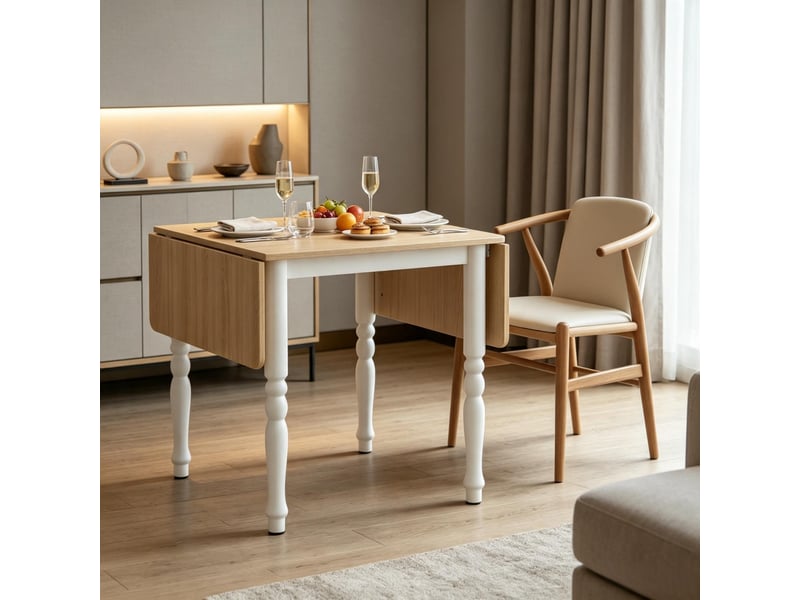  Table à manger pliable 74-134 x 80 x 75 cm en mdf finition bois naturel, pour 2 à 6 personnes, pieds en acier, charge 50 kg.  - Conforama B