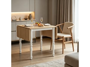 Table à manger pliable 74-134 x 80 x 75 cm en mdf finition bois naturel, pour 2 à 6 personnes, pieds en acier, charge 50 kg.