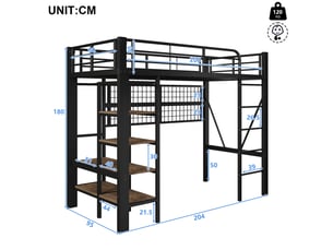 Lit mezzanine 90x200 cm <strong></strong>  <strong></strong> coloris noir