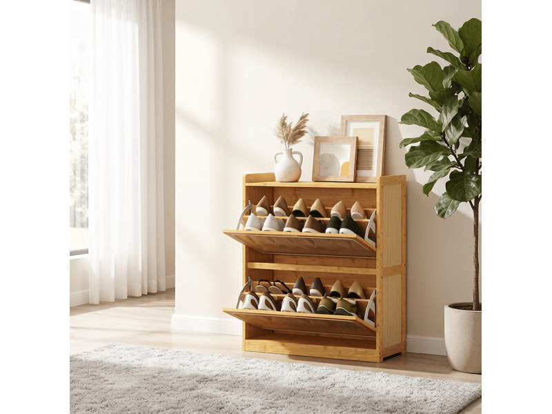  Meuble à chaussures 12 à 14 paires, 2 compartiments abattants, 69 x 29 x 83 cm  - Conforama D