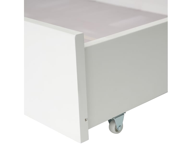 Lit superposé enfant 90x200 cm – blanc et chêne – forme maison, échelle fixe, 2 tiroirs, sans matelas - Conforama E