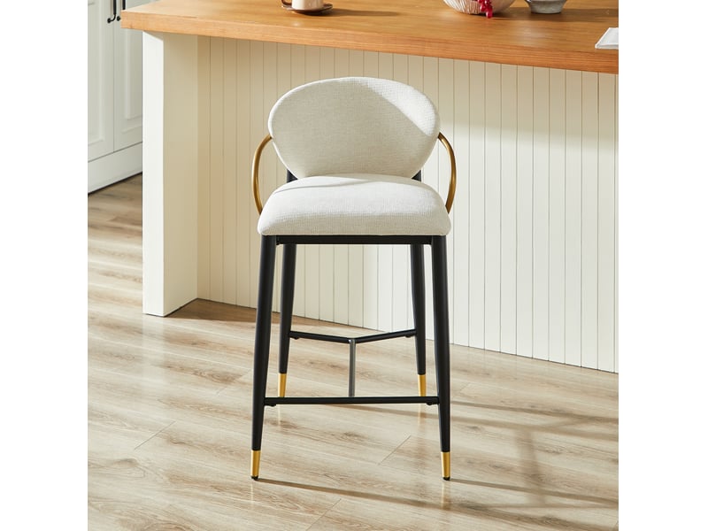  Tabourets de bar 57x52x87 cm lot de 2, réglables, dossier confort, repose-pied, en métal et chenille, noir et beige  - Conforama E