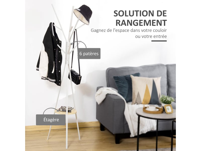  Porte-manteau trépied avec étagère et 9 patères en métal blanc 45x45x180 cm  - Conforama D