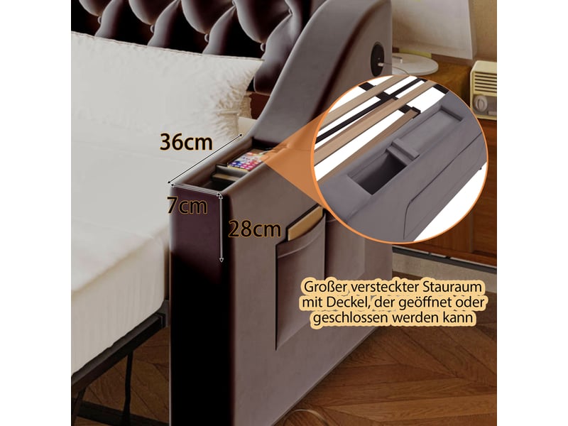 Canapé-lit rembourré 90180x190 cm, lit gigogne avec port de chargement usb, lit double avec rangement intégré, velours, gris foncé  - Conforama R