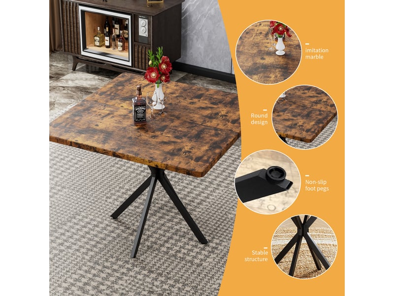  Table de salle à manger carrée,98x98x78 cm,pour 4 à 6 personnes,mdf,marron  - Conforama D