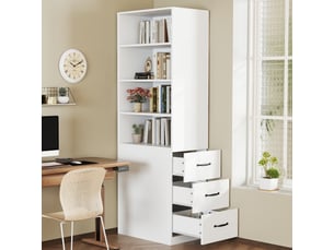 Bibliothèque 60x38x180cm - bibliothèque étroite avec 3 tiroirs latéraux et étagères réglables pour petits espaces - blanc
