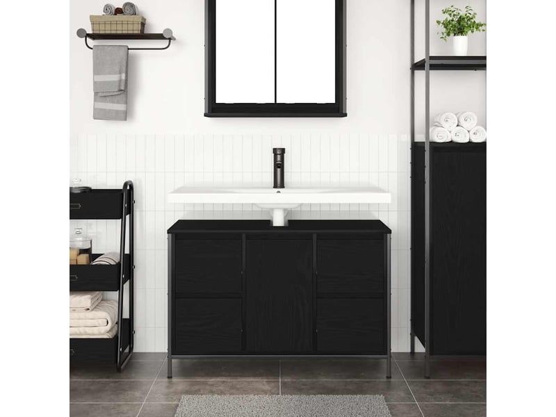  Meuble sous-évier, meuble de rangement avec tiroirs chêne noir 90x34.5x60 cm  - Conforama C