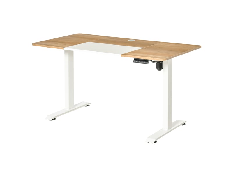  Bureau électrique hauteur réglable, 140x70 cm, 4 positions mémoire, plateau 4 parties, assis-debout, anti-collisionsurchauffe, blanc.  - Conforama B